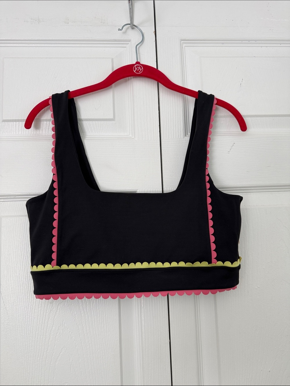 IVL Black Scalloped Trim Crop Tank with Pink and Lime Accents SIZE 12